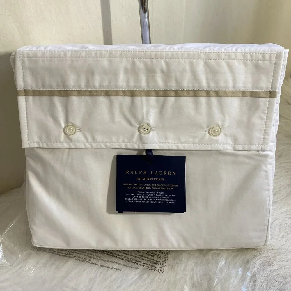 Ralph Lauren Palmer Percale Organic Cotton Duvet Cover Full/Queen Sand Dune NWT